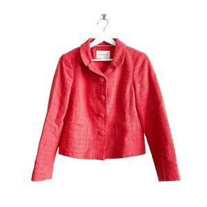 Banana Republic Women's Pockets Collared Tweed Blazer Jacket Red Coral Size 4